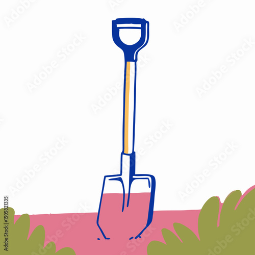 Gardening Shovel in Ground: Spring Planting Illustration