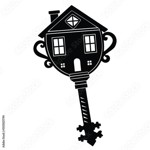 Silhouette of Key for House Black Vector Style