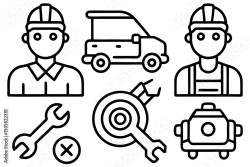 Mechanic Icons Repair, Maintenance, and Automotive Service Line Art