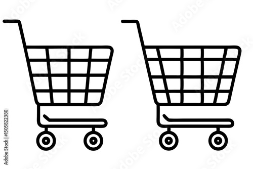 Shopping Cart Icons Line Art Graphics for E-commerce and Retail Designs