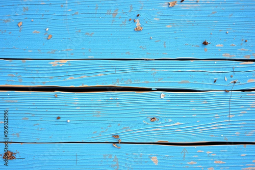 Vibrant Blue Weathered Wooden Planks with Peeling Paint and Rusty Nails