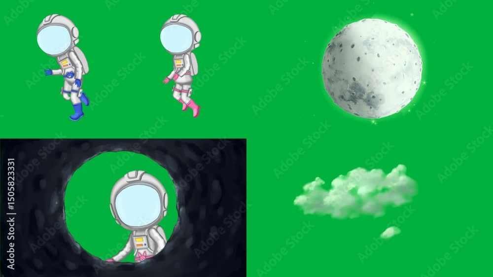 Spaceman Mini For Animation Cartoon 2d animation Earth, Moon, Cloud, Spaceman, standing and smiling ...