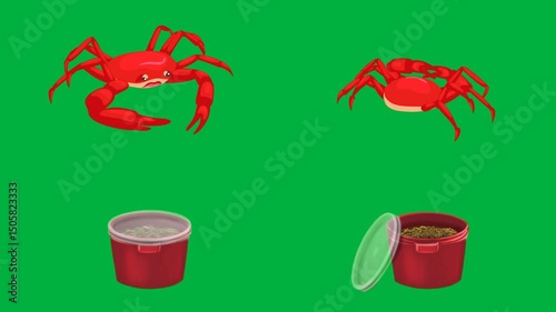 Animated cartoon 2d Crab, Crab, Crab, Hand, jumping and playing, on green screen, chroma key, 4k, ideal for stock video, fun, and creative content.