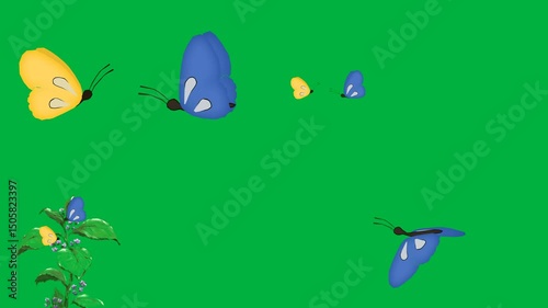 Animated 2d character snail, snail, mushroom, butterfly on green screen, chroma key, 4k, cartoon. Ideal for stock video, nature, forest, and educational projects.