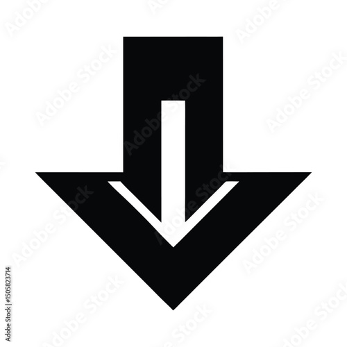 Clean minimalist down arrow icon silhouette isolated on white background