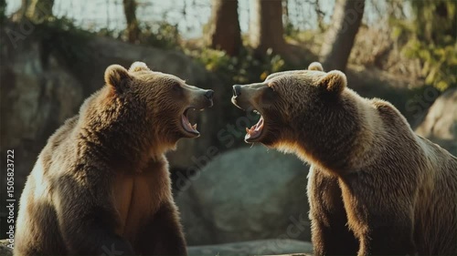 Animation video Wild brown bears and their cubs in the forest.