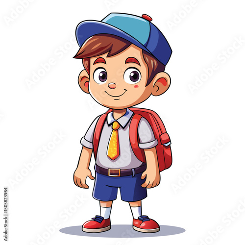 Cartoon boy in school uniform with backpack