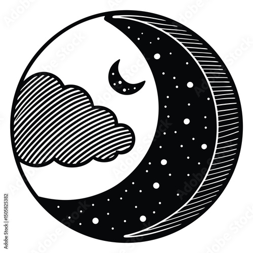 Crescent Moon with Cloud Line Vector Icon