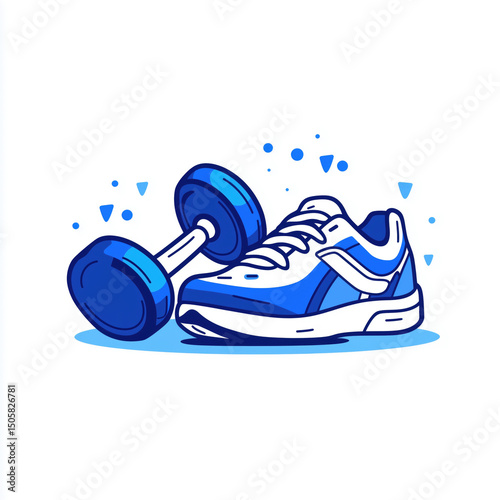 Athletic shoes and a dumbbell create an energetic atmosphere for fitness activities