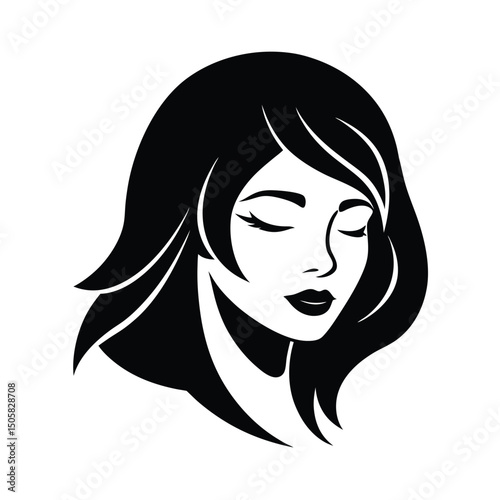 Vector silhouette silhouette of a female face with closed eyes