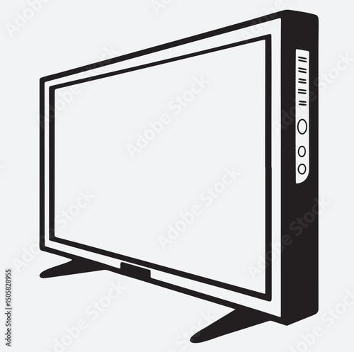line art of a flat screen television icon silhouette vector art illustration, LCD tv with white screen