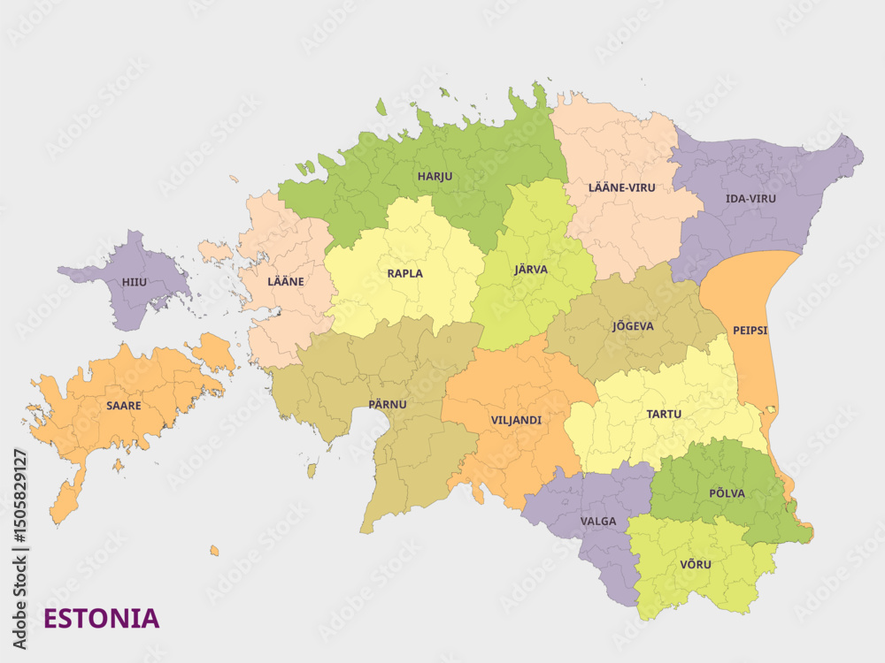 Fototapeta Map of Estonia showing administrative divisions