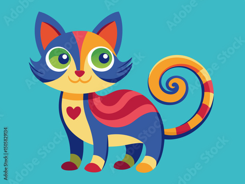 Playful Colorful Cat Illustration Cartoon Design