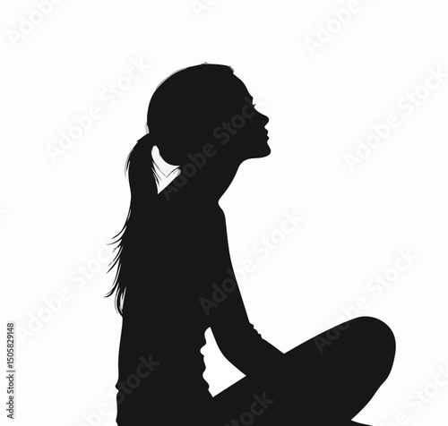 The girl sits looking up at the sky vector