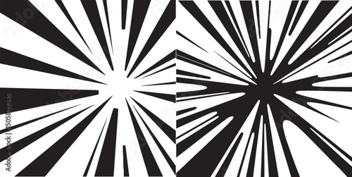 Two radial burst patterns appear, one with black lines on white and the other reversed.