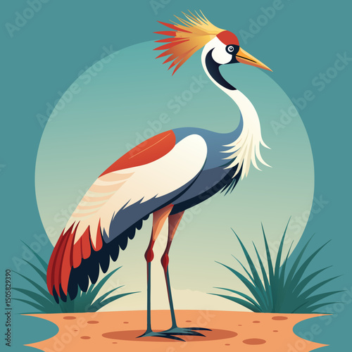 Elegant Grey Crowned Crane Bird in African Savanna