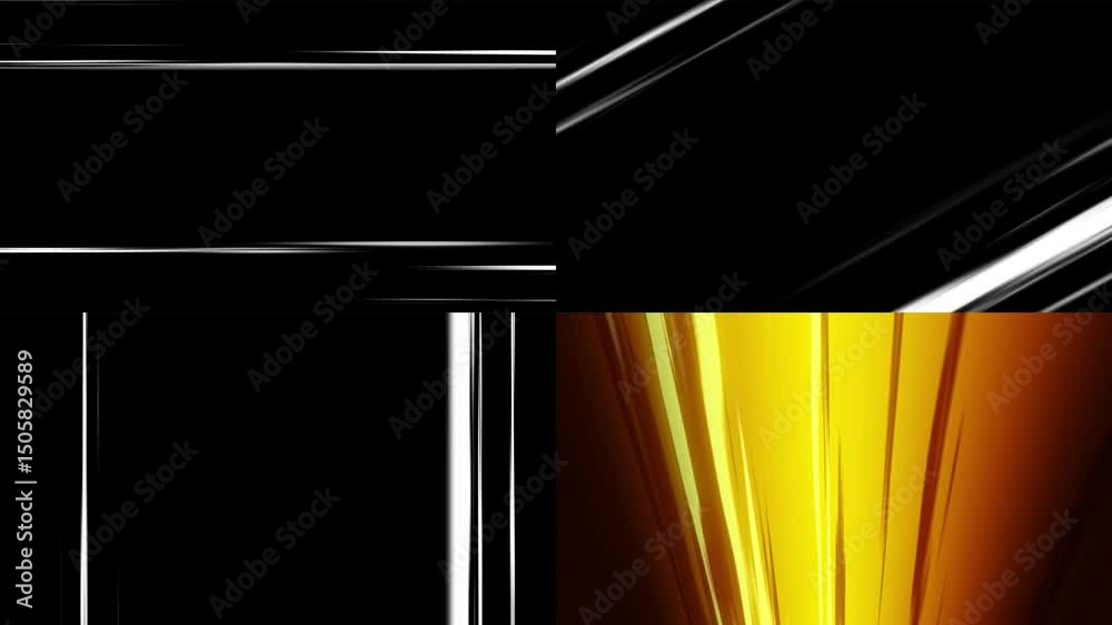 2d character, animated cartoon on green screen, featuring black panels, white streaks, golden shine, and glowing corners. Ideal for chroma key, 4k stock video, and abstract overlays.