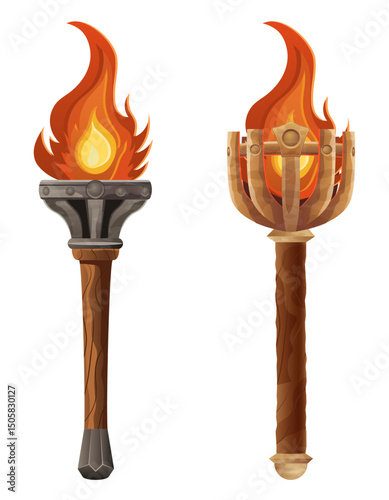 detailed vector illustration showing of fantasy and ancient torch isolated on white background