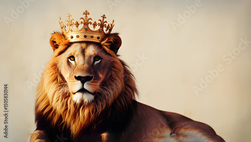 lion, king of the lion, Regal Lion with Golden Crown