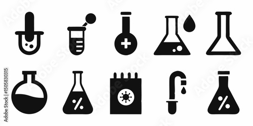 Science lab equipment icons chemistry biology physics