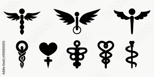 Medical symbol winged snake health logo design
