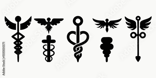 Medical symbol winged snake health logo design