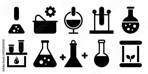 Chemistry lab science icons set