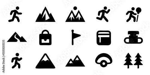 Hiking icon set diverse styles for outdoor adventures