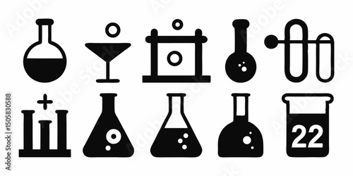 Science lab equipment icons chemistry biology physics