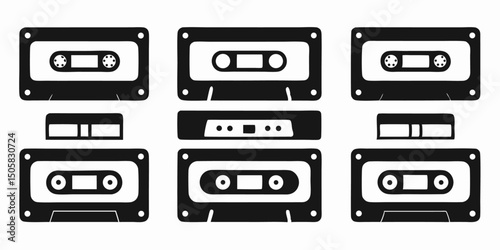 Retro cassette tape music icon flat design