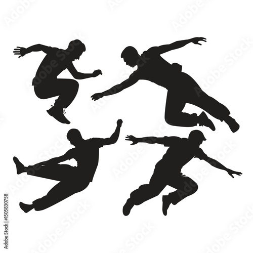 Parkour Silhouette Set Dynamic Action Poses
