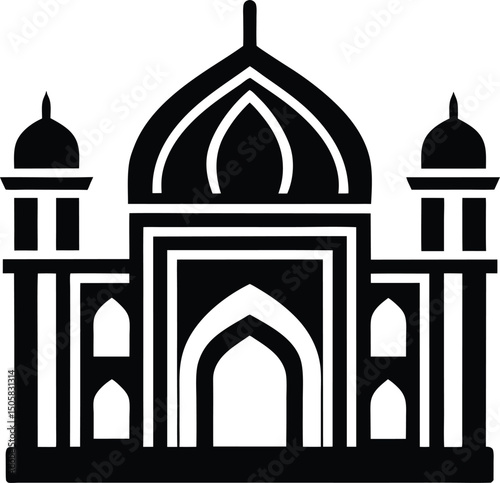 Simplified Vector Illustration of Mosque Monument with Detailed Domes and Minarets