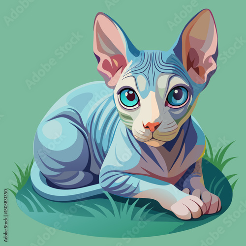 Adorable Sphynx Kitten Resting in the Grass
