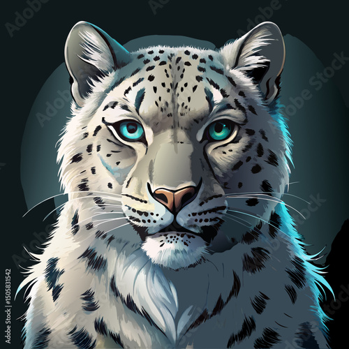 Majestic Snow Leopard Portrait with Striking Blue Eyes