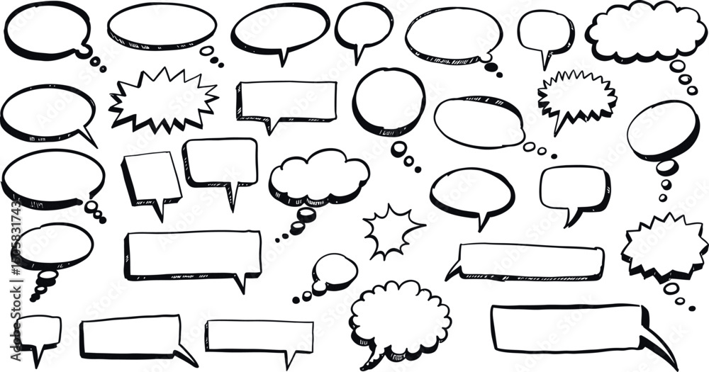 Obraz premium Hand-drawn speech and thought bubbles collection on white background
