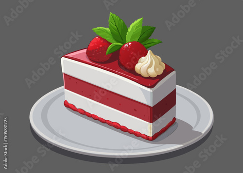 Delicious strawberry cake slice on plate