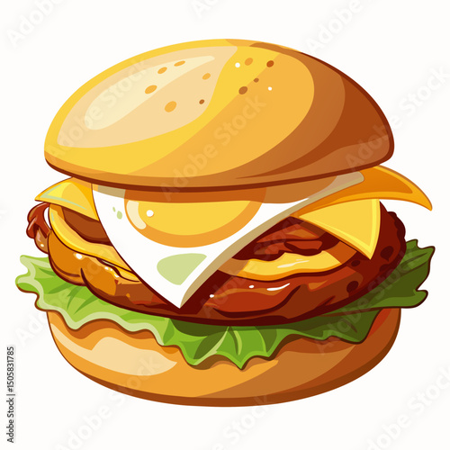 Juicy beef burger with fried egg and cheese