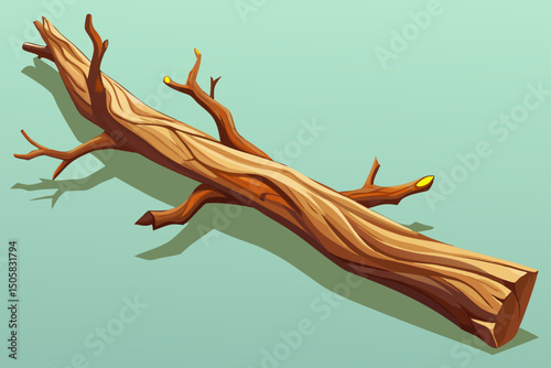 Fallen tree trunk with branches illustration