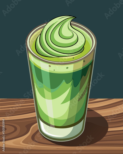 Refreshing matcha latte with whipped cream