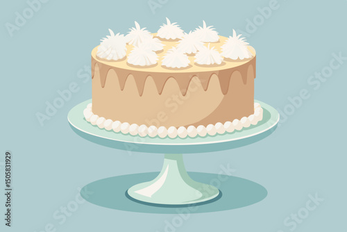 Delicious caramel cake with white meringue topping
