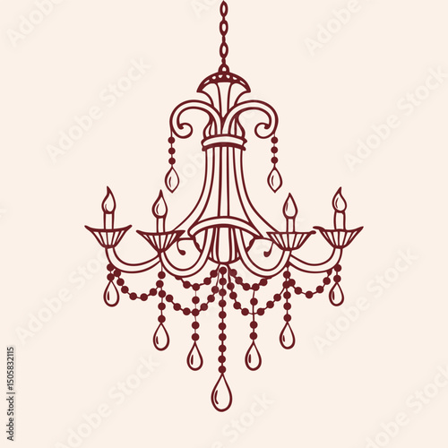 Vintage Chandelier. Hand drawn illustration of antique crystal chandelier. Sketch drawing  of antique lighting equipment.
