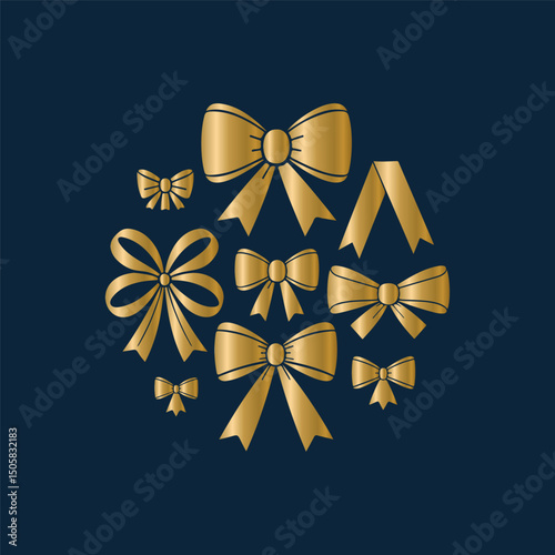 Golden Bows arranged in a Circle for Holiday Decorations