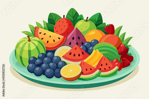 Assorted fresh fruit platter with watermelon and grapes