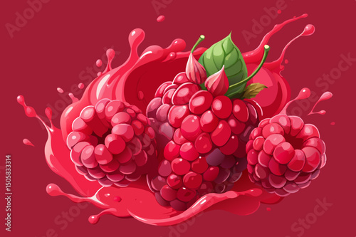 Fresh raspberries in raspberry juice splash