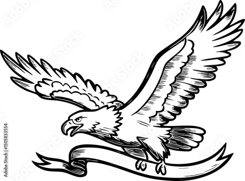 Eagle in flight wilderness black and white dramatic sky side view freedom for nature lovers