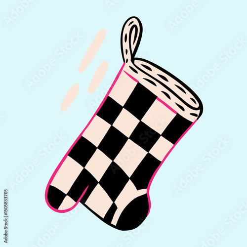 Checkered Oven Mitt Illustration, Kitchen Accessory