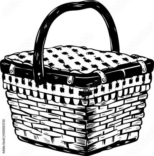 Picnic basket outdoor recreation natural setting top view leisure