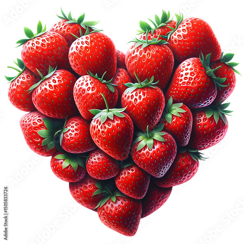 Sweet summer fruits strawberries heart object isolated on white background