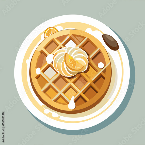 Delicious waffle with lemon and cream topping