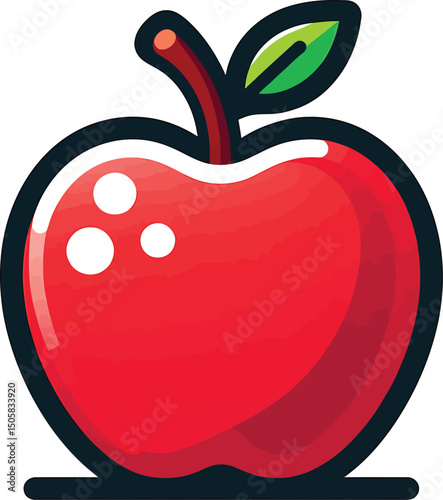 Red Apple Vector Icon, Cartoon Fruit Clipart